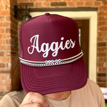 Load image into Gallery viewer, Maroon Aggies Trucker Hat | Chain, Rhinestone, Pearl Band Gameday Cap