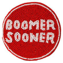Load image into Gallery viewer, Oklahoma OU "Boomer Sooners" Beaded Button in Red and White