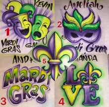 Load image into Gallery viewer, Custom Airbrush Mardi Gras V-Neck Ribbed Tank Top | Hand-Painted Crop Top | Personalized Airbrush Shirt | Mardi Gras Outfit for Women