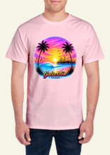 Load image into Gallery viewer, Galveston Purple and Pink Sunset Airbrush-Style T Shirt