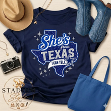Load image into Gallery viewer, She's From Texas Tee | Blue Silver State Football Game Day Top