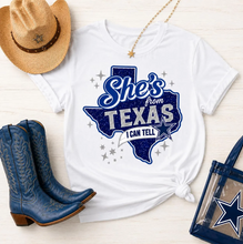 Load image into Gallery viewer, She's From Texas Tee | Blue Silver State Football Game Day Top