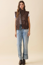 Load image into Gallery viewer, Faux Leather Puffer Outwear Vest – High Stand Collar Sanp-Botton Vest | Chocolate Color Women's Outdoor Apparael