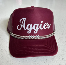 Load image into Gallery viewer, Maroon Aggies Trucker Hat | Chain, Rhinestone, Pearl Band Gameday Cap
