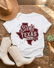 Load image into Gallery viewer, "She's from Texas" Football Game Day T-Shirt: A&M Maroon Spirit Wear / Tailgate Tee