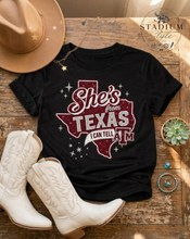 Load image into Gallery viewer, "She's from Texas" Football Game Day T-Shirt: A&M Maroon Spirit Wear / Tailgate Tee