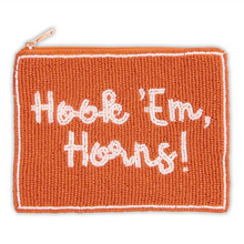 Load image into Gallery viewer, Hook 'Em Horns Orange and White Beaded Pouch / Texas Spirit Game Day Coin Purse / College Gift