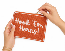 Load image into Gallery viewer, Hook 'Em Horns Orange and White Beaded Pouch / Texas Spirit Game Day Coin Purse / College Gift