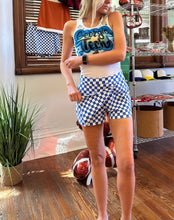 Load image into Gallery viewer, Game Day Checkered Overlay Wrap Front Mini Skort in COBALT BLUE