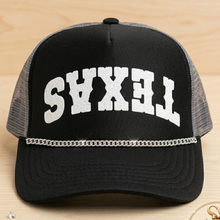 Load image into Gallery viewer, Inverted Texas Trucker Hat with Charm Chain | White Glitter Texas Mesh Cap
