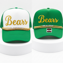 Load image into Gallery viewer, Baylor Bears Gameday Trucker Hat with Chain Charm | Texas Green and Yellow Bears Spirit Snapback Cap