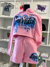 Load image into Gallery viewer, Personalized airbrush Crop Hoodie for Women | crop top hoodie | white pink cropped hoodie