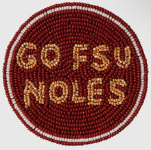 Load image into Gallery viewer, Florida State FSU Go Noles Beaded Button in Garnet and Gold – Game Day Stadium Pin