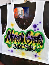 Load image into Gallery viewer, Custom Airbrush Mardi Gras V-Neck Ribbed Tank Top | Hand-Painted Crop Top | Personalized Airbrush Shirt | Mardi Gras Outfit for Women