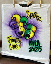 Load image into Gallery viewer, Mardi Gras Custom Personalized Airbrush Name T-Shirt