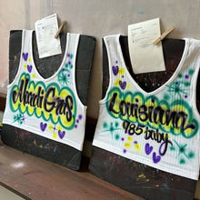 Load image into Gallery viewer, Custom Airbrush Mardi Gras V-Neck Ribbed Tank Top | Hand-Painted Crop Top | Personalized Airbrush Shirt | Mardi Gras Outfit for Women