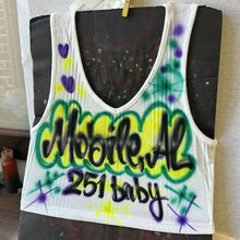 Load image into Gallery viewer, Custom Airbrush Mardi Gras V-Neck Ribbed Tank Top | Hand-Painted Crop Top | Personalized Airbrush Shirt | Mardi Gras Outfit for Women
