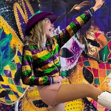 Load image into Gallery viewer, Mardi Gras Sequin Zipper Jacket