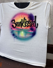 Load image into Gallery viewer, ⭐ Beachy Sunset Airbrushed T-Shirt — Custom Summer Concert Tee ⭐- Personalized Airbrush Tee