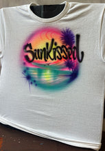 Load image into Gallery viewer, ⭐ Beachy Sunset Airbrushed T-Shirt — Custom Summer Concert Tee ⭐- Personalized Airbrush Tee