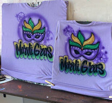 Load image into Gallery viewer, Mardi Gras Personalized Airbrush Name Purple T-Shirt