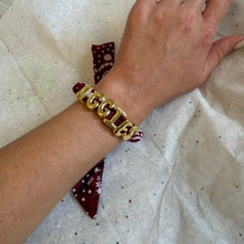 Load image into Gallery viewer, Custom Bandana Slider Bracelet with Gold Letters • College Game Day Spirit Jewelry