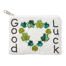 Load image into Gallery viewer, GOOD LUCK Message St Patricks Clover Heart Seed Beaded Mini