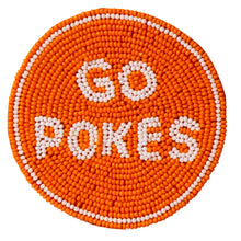 Load image into Gallery viewer, Oklahoma State OSU Cowboys "Go Pokes" Beaded Button in Orange and White