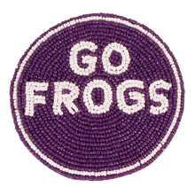 Load image into Gallery viewer, Texas Christian University TCU "Go Frogs" Horned Frogs Beaded Button in Purple and White - Game Day Pin