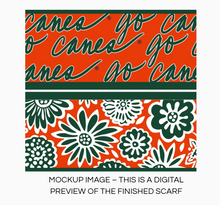 Load image into Gallery viewer, "Go Canes" - Miami Hurricanes Spirit Satin Skinny Scarf - Reversible Game Day Accessory