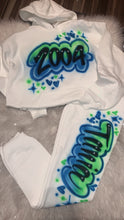 Load image into Gallery viewer, Custom Airbrush Game Day 2 Piece Sweatsuit (Hoodie + Sweatpants) - (Green - Blue)