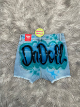 Load image into Gallery viewer, Custom Airbrush Name Jean Shorts Crop Top Set | One shoulder Crop top set |