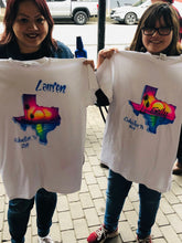 Load image into Gallery viewer, Custom Personalized Airbrush Name  t shirt, sunset airbrush , Texas state outline airbrush