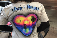 Load image into Gallery viewer, Custom  Couple Personalized Airbrush Name  T shirt Heart Sunset Beach Vacation