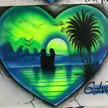 Load image into Gallery viewer, Custom  Couple Personalized Airbrush Name  T shirt Heart Sunset Beach Vacation