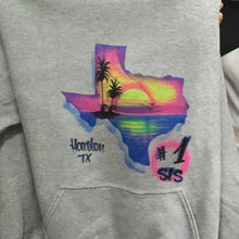 Load image into Gallery viewer, Custom Personalized Airbrush Name  t shirt, sunset airbrush , Texas state outline airbrush