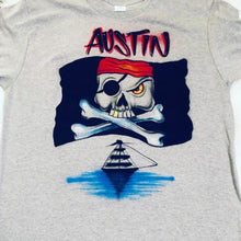 Load image into Gallery viewer, Pirate Custom Personalized Airbrush Name T shirt / Pirate shirt / Pirate Ship Skull shirt
