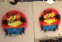 Load image into Gallery viewer, Custom Couple Personalized Airbrush Name  T shirt Sunset Beach Vacation