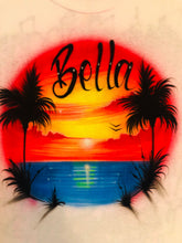 Load image into Gallery viewer, Custom Couple Personalized Airbrush Name  T shirt Sunset Beach Vacation