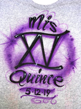 Load image into Gallery viewer, Quinceanera Custom  Personalized Airbrush Name  T shirt Mis Quince Birthday Sweet 16