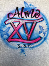 Load image into Gallery viewer, Quinceañera Custom Personalized Airbrush Name Tshirt "Mis Quince" Birthday "Sweet 16"
