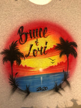 Load image into Gallery viewer, Custom Couple Personalized Airbrush Name  T shirt Sunset Beach Vacation