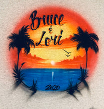 Load image into Gallery viewer, Custom Couple Personalized Airbrush Name  T shirt Sunset Beach Vacation