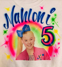 Load image into Gallery viewer, Jojo Siwa Rainbow Big Bow Birthday Custom Personalized Airbrush Name Shirt with Glitter