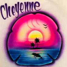 Load image into Gallery viewer, Sand Dollar Custom  Personalized Airbrush Name  T shirt Sunset Beach Vacation