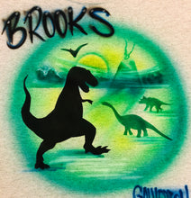 Load image into Gallery viewer, Dinosaurs Custom Personalized Airbrush Name Jurassic Animal Shirt T-Rex Shirt Brachiosaurus Quarantine birthday