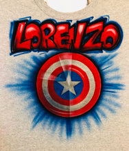 Load image into Gallery viewer, Spider Man Custom  Personalized Airbrush Name Shirt Captain America Deadpool Marvels Boys Birthday Gift