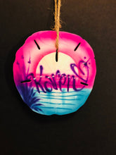 Load image into Gallery viewer, Personalized Airbrush Name Sand Dollar 4"-4 1/2"  Sunset Scene Christmas Ornament Gift Beach Decor
