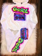 Load image into Gallery viewer, Kids Custom Airbrush Name 3 Piece Set / Personalized Hoodie Sweatpants T-shirt /Spray Paint Outfit / Gift Set for kids