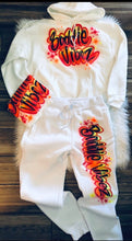 Load image into Gallery viewer, Kids Custom Airbrush Name 3 Piece Set / Personalized Hoodie Sweatpants T-shirt /Spray Paint Outfit / Gift Set for kids